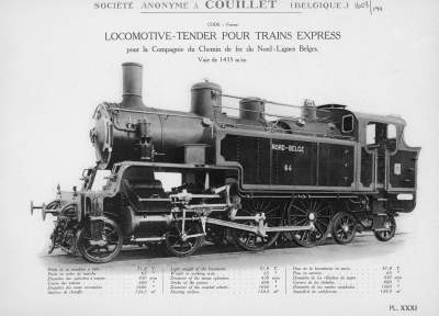<b>Locomotive-tender pour trains express</b><br> pour la Compagnie du Chemin de fer du Nord - Lignes Belges<br>Voie de 1435 m/m